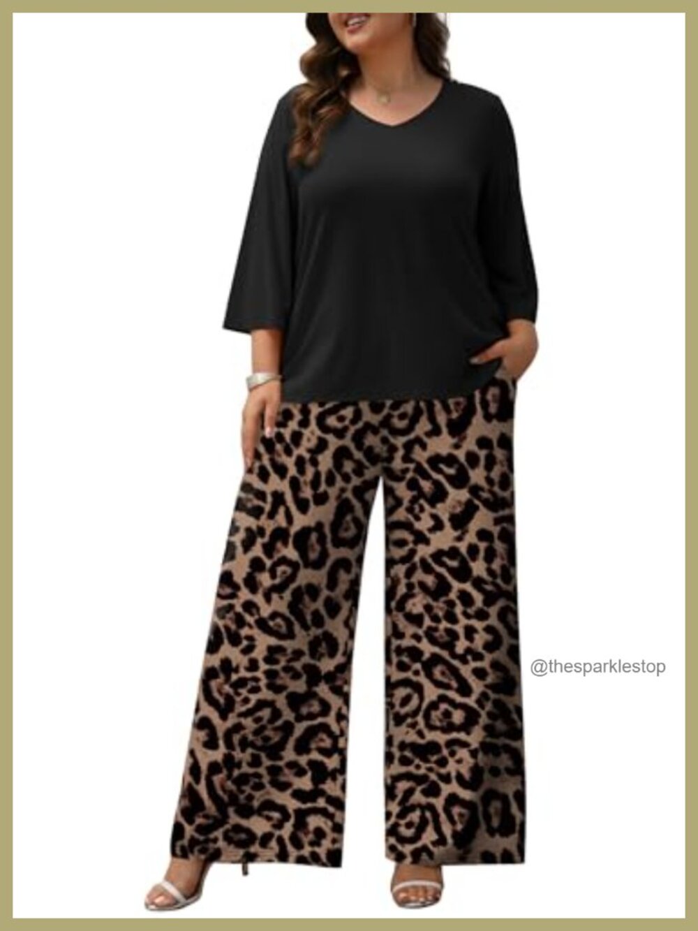Plus Size 2 Piece Outfit 3/4 Sleeve Tunic Wide Leg Pant Set Travel Lounge